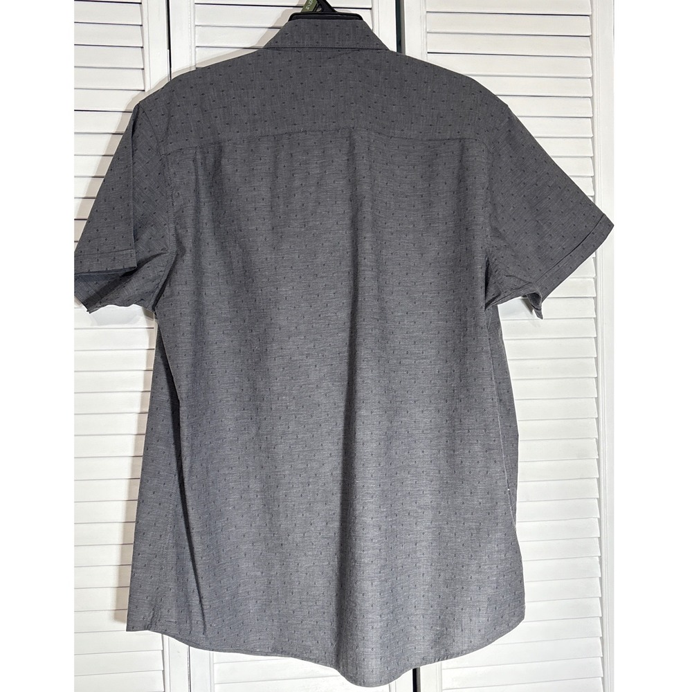 Marc Anthony Mens XL Slim Fit Stretch Short Sleeve Button Down Shirt Gray Print